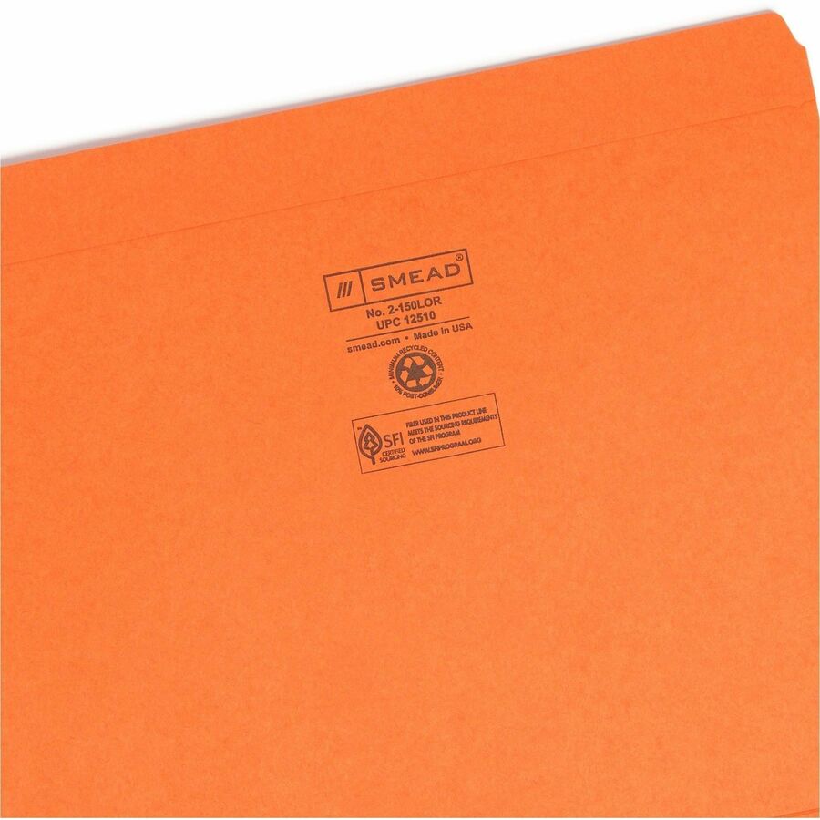 Reinforced Top Tab Colored File Folders, Straight Tabs, Letter Size, 0.75" Expansion, Orange, 100/Box