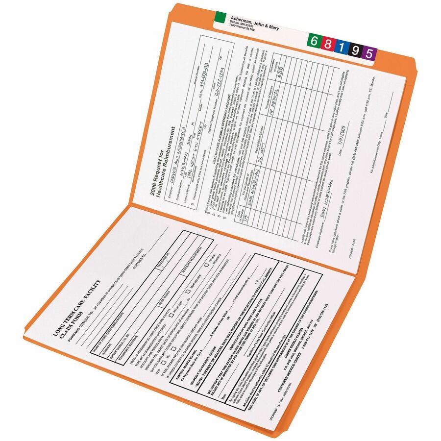 Reinforced Top Tab Colored File Folders, Straight Tabs, Letter Size, 0.75" Expansion, Orange, 100/Box