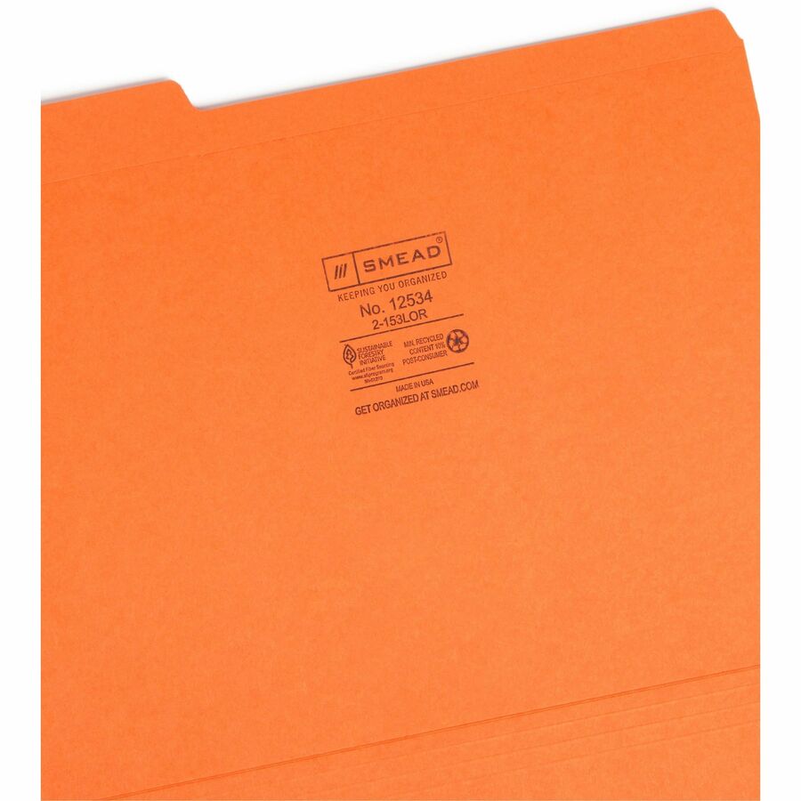 Reinforced Top Tab Colored File Folders, 1/3-Cut Tabs: Assorted, Letter Size, 0.75" Expansion, Orange, 100/Box