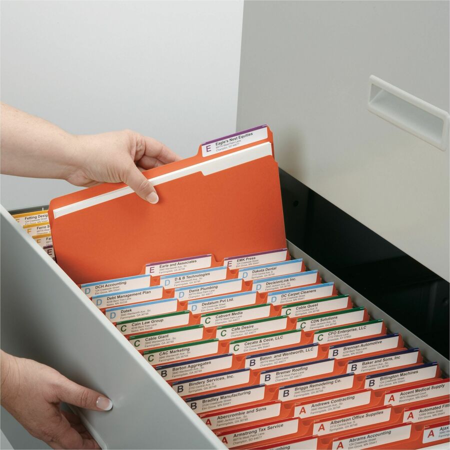Colored File Folders, 1/3-Cut Tabs: Assorted, Letter Size, 0.75" Expansion, Orange, 100/Box