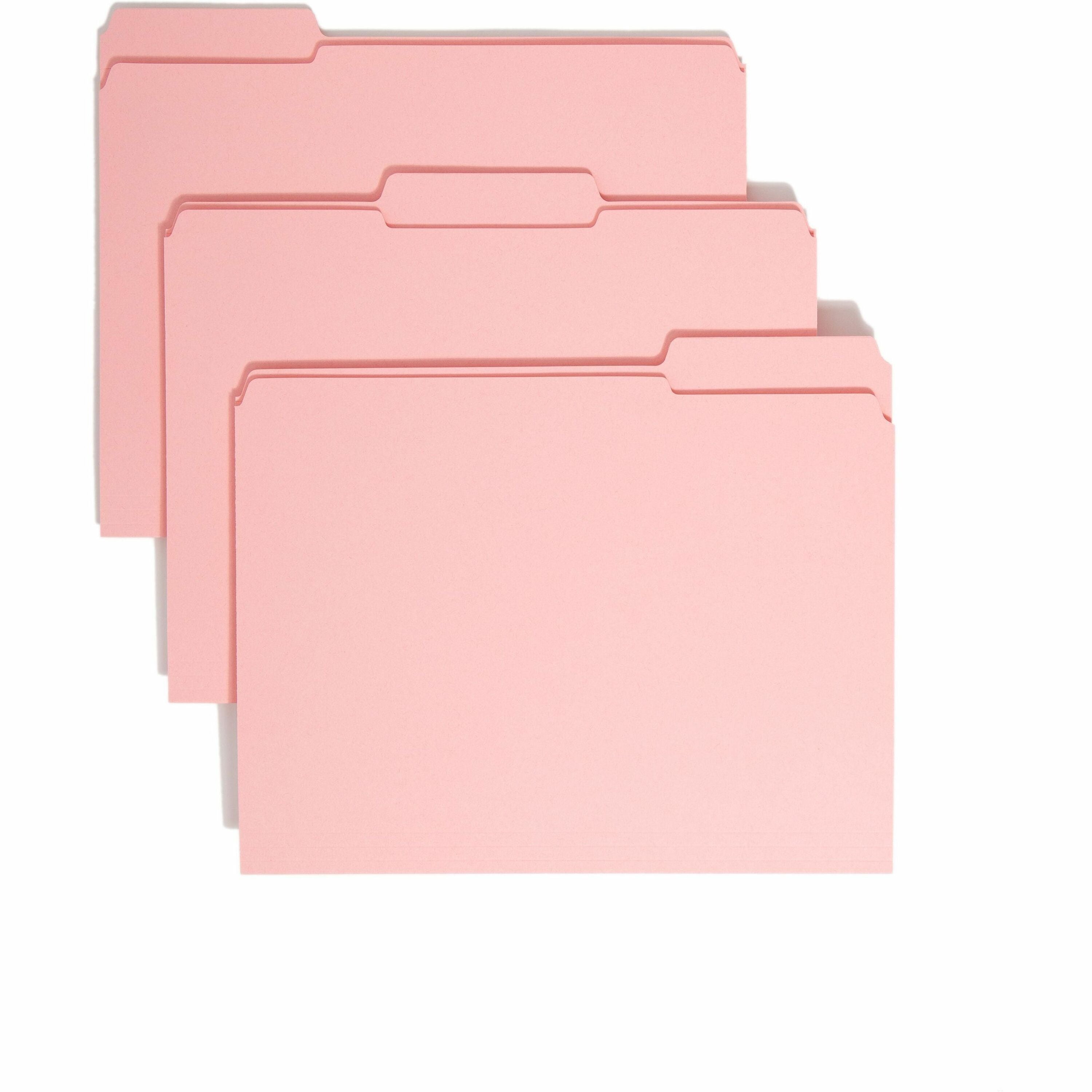 Reinforced Top Tab Colored File Folders, 1/3-Cut Tabs: Assorted, Letter Size, 0.75" Expansion, Pink, 100/Box