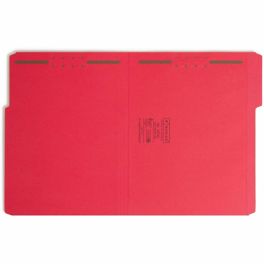 Top Tab Colored Fastener Folders, 0.75" Expansion, 2 Fasteners, Letter Size, Red Exterior, 50/Box