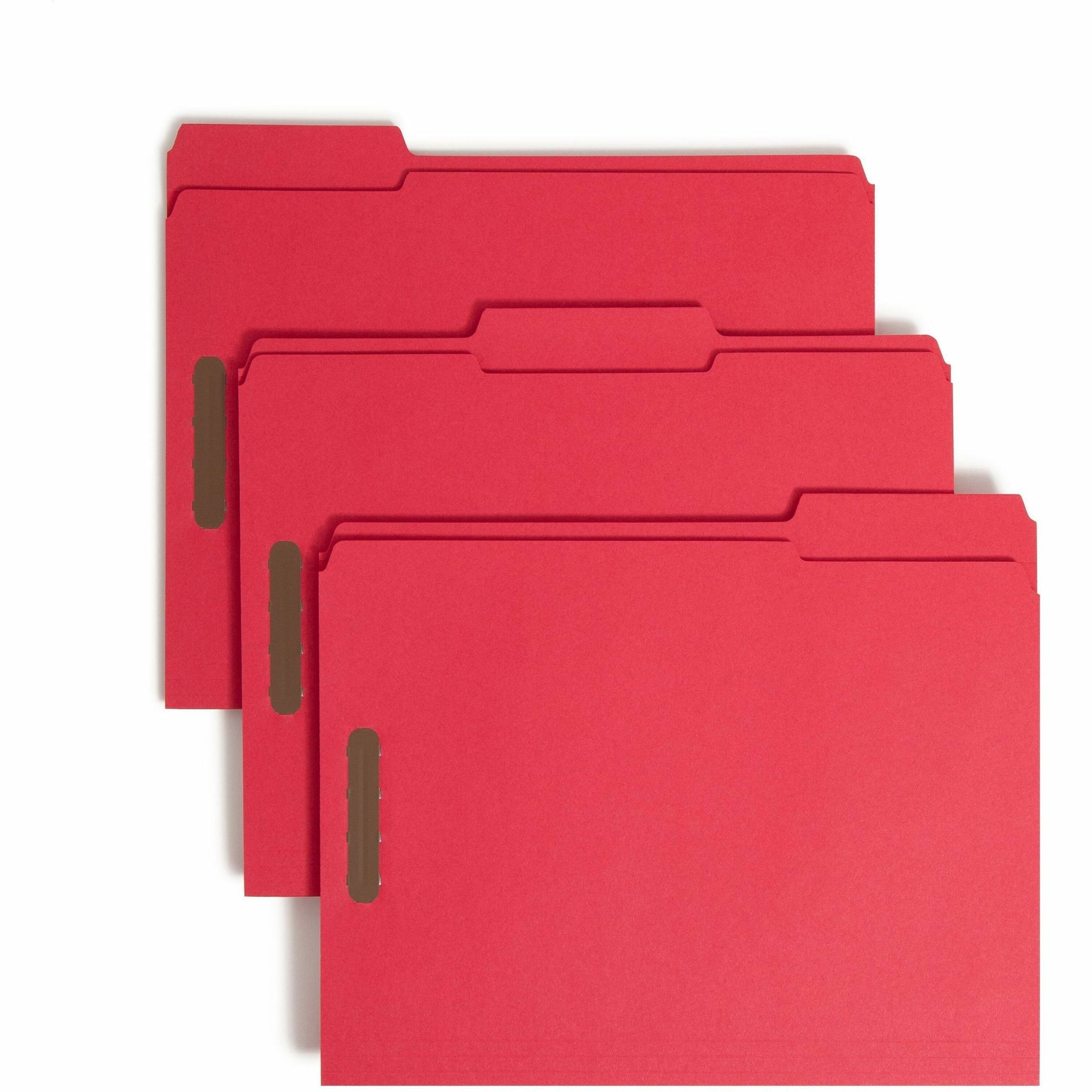 Top Tab Colored Fastener Folders, 0.75" Expansion, 2 Fasteners, Letter Size, Red Exterior, 50/Box