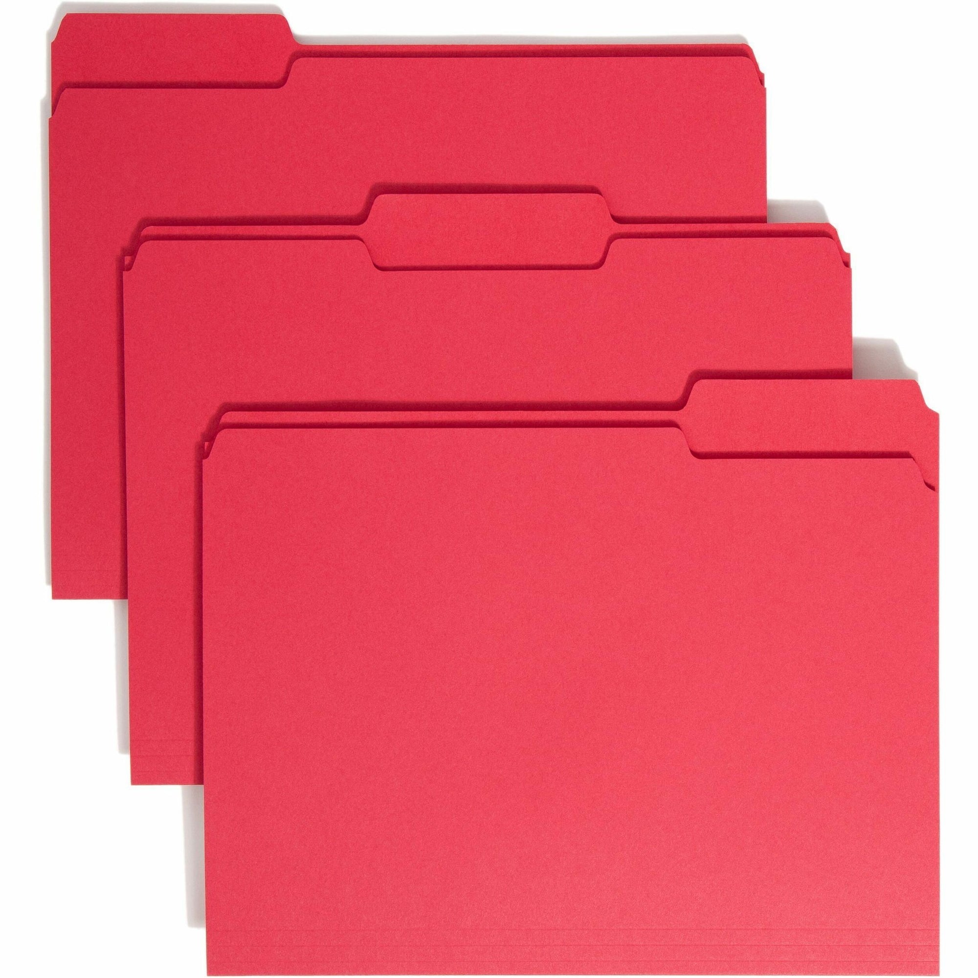 Colored File Folders, 1/3-Cut Tabs: Assorted, Letter Size, 0.75" Expansion, Red, 100/Box