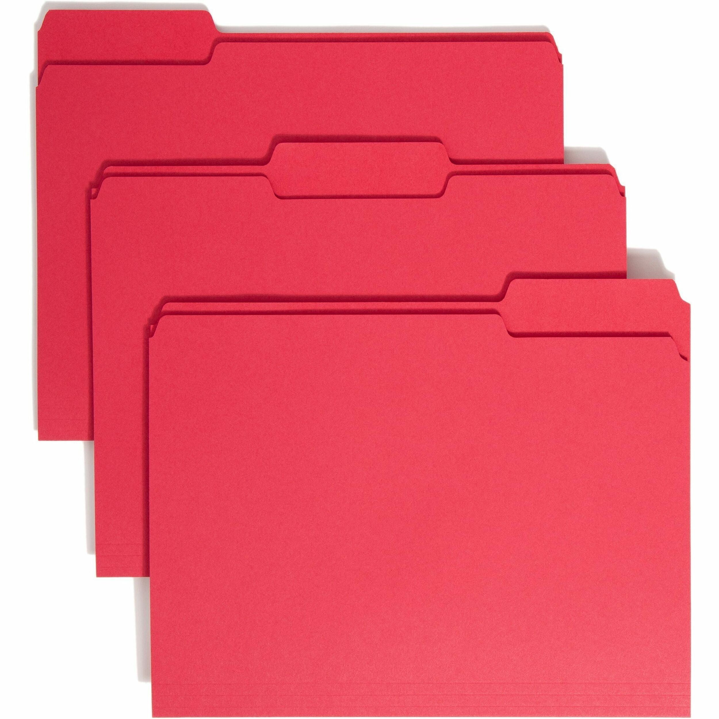 Colored File Folders, 1/3-Cut Tabs: Assorted, Letter Size, 0.75" Expansion, Red, 100/Box