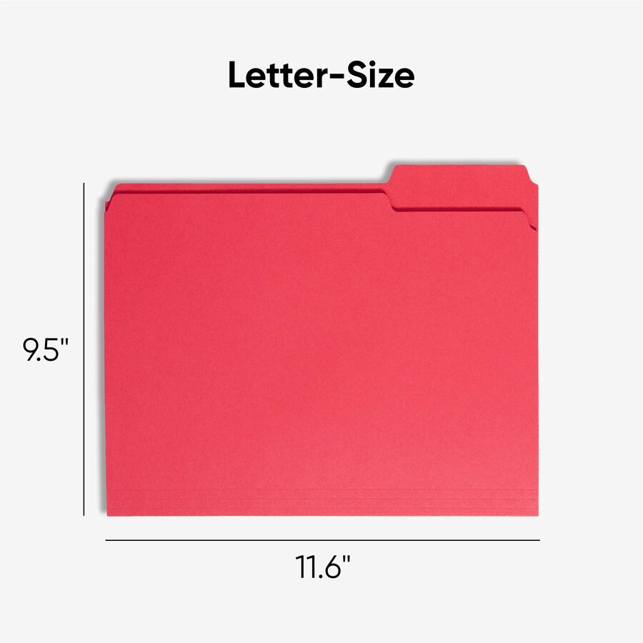 Colored File Folders, 1/3-Cut Tabs: Assorted, Letter Size, 0.75" Expansion, Red, 100/Box