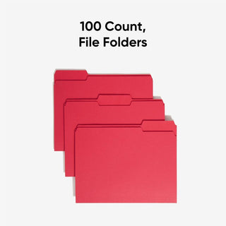 Colored File Folders, 1/3-Cut Tabs: Assorted, Letter Size, 0.75" Expansion, Red, 100/Box