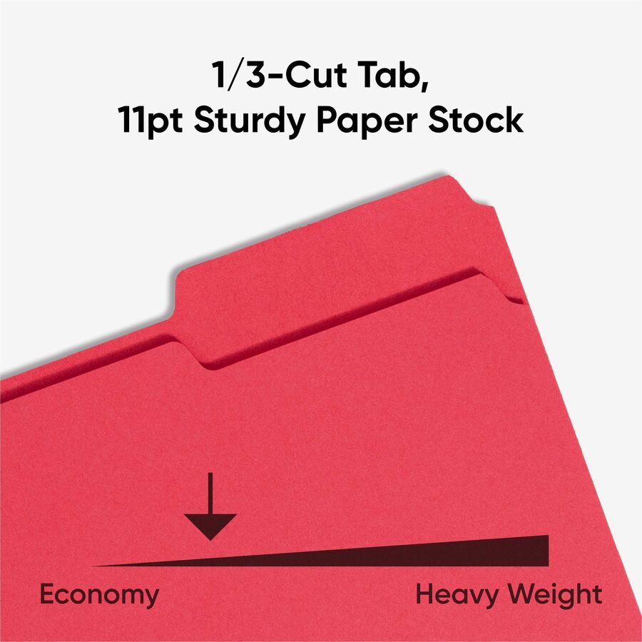 Colored File Folders, 1/3-Cut Tabs: Assorted, Letter Size, 0.75" Expansion, Red, 100/Box