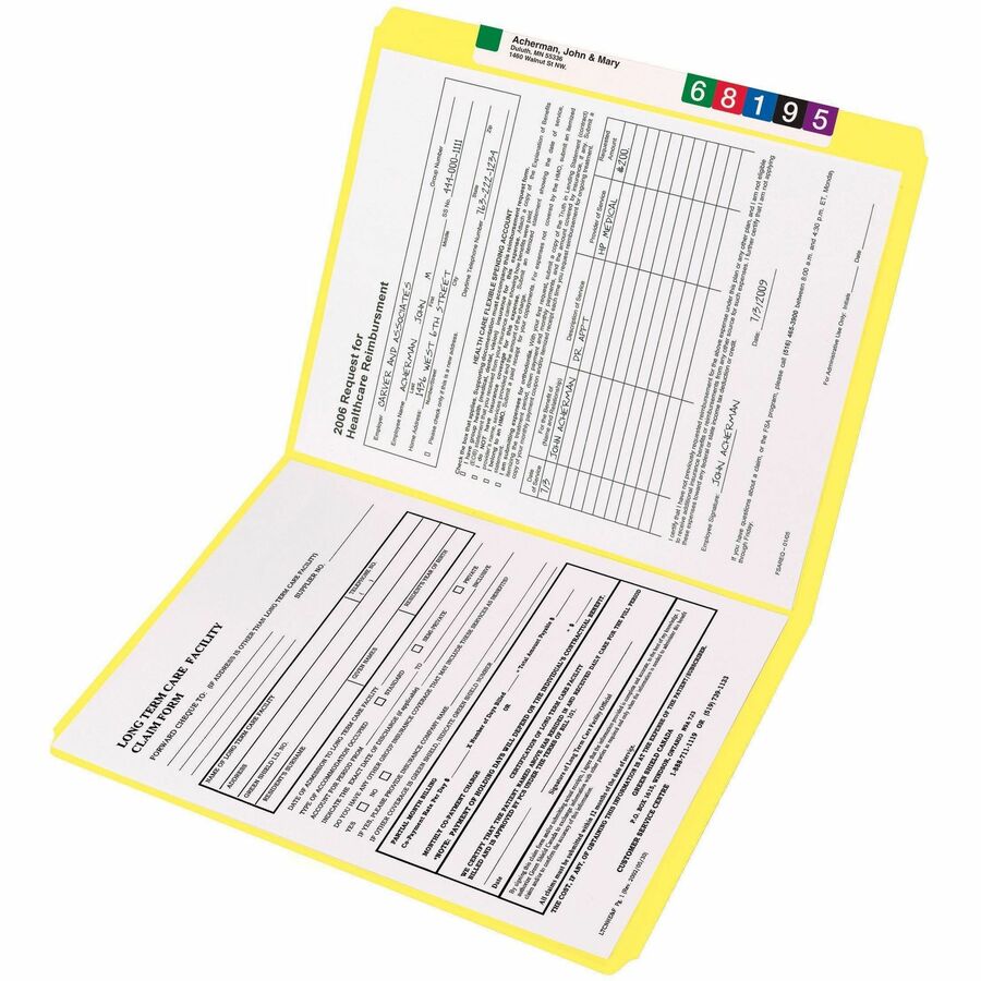 Reinforced Top Tab Colored File Folders, Straight Tabs, Letter Size, 0.75" Expansion, Yellow, 100/Box