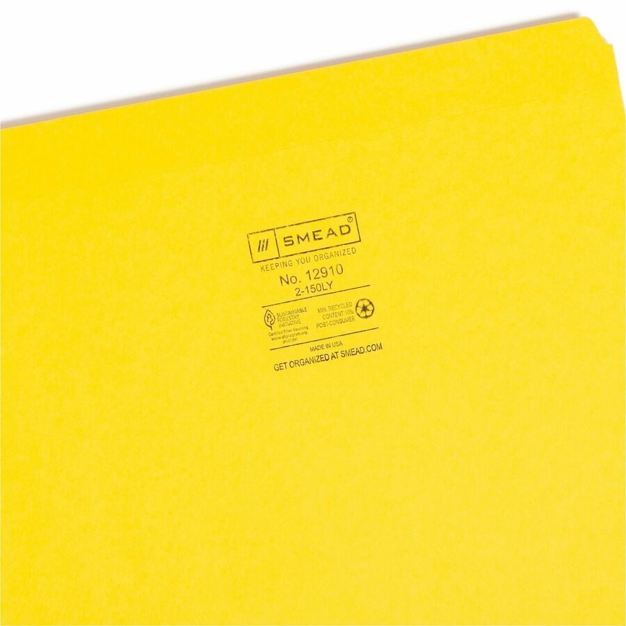 Reinforced Top Tab Colored File Folders, Straight Tabs, Letter Size, 0.75" Expansion, Yellow, 100/Box