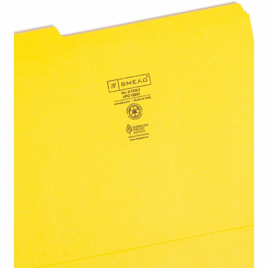 Reinforced Top Tab Colored File Folders, 1/3-Cut Tabs: Assorted, Letter Size, 0.75" Expansion, Yellow, 100/Box