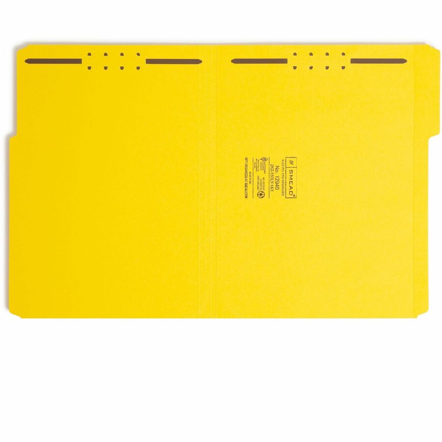 Top Tab Colored Fastener Folders, 0.75" Expansion, 2 Fasteners, Letter Size, Yellow Exterior, 50/Box