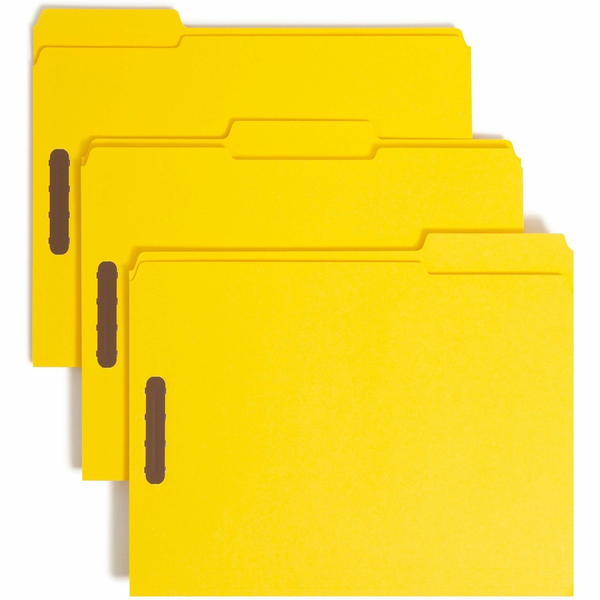 Top Tab Colored Fastener Folders, 0.75" Expansion, 2 Fasteners, Letter Size, Yellow Exterior, 50/Box