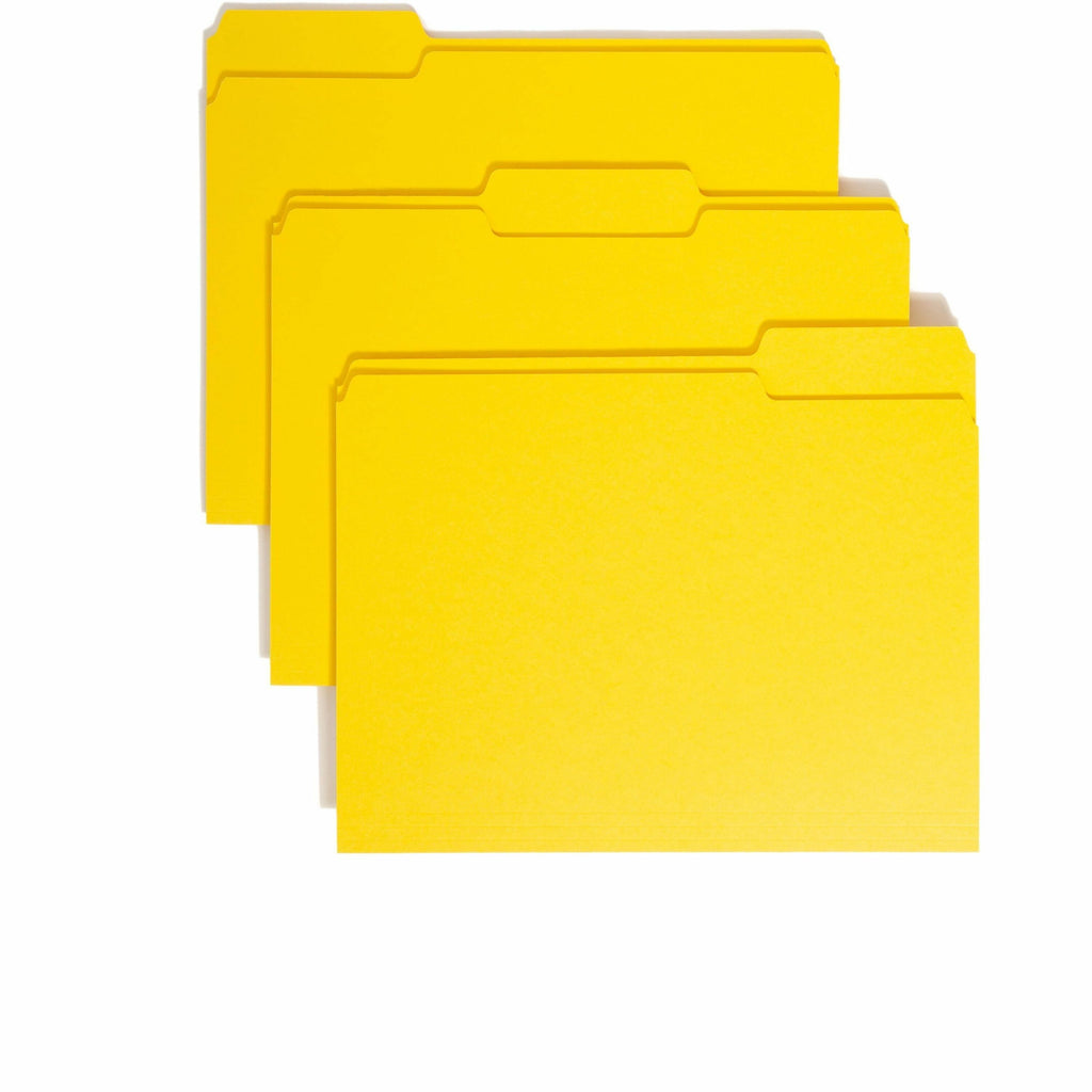 Colored File Folders, 1/3-Cut Tabs: Assorted, Letter Size, 0.75" Expansion, Yellow, 100/Box