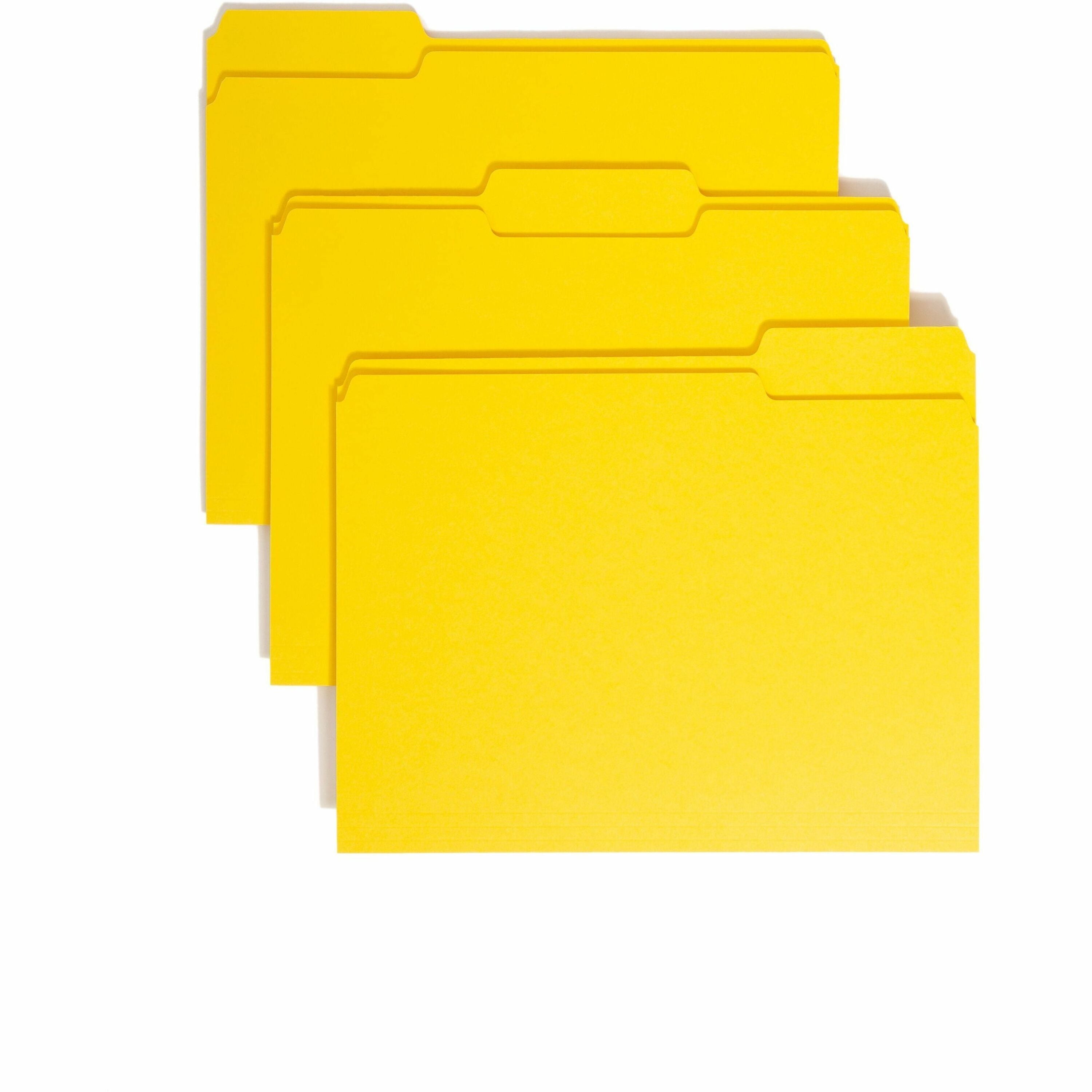 Colored File Folders, 1/3-Cut Tabs: Assorted, Letter Size, 0.75" Expansion, Yellow, 100/Box