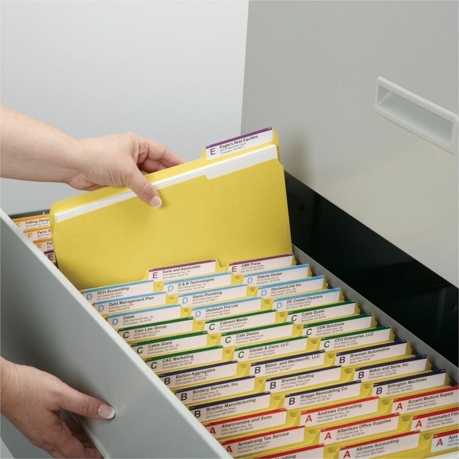 Colored File Folders, 1/3-Cut Tabs: Assorted, Letter Size, 0.75" Expansion, Yellow, 100/Box