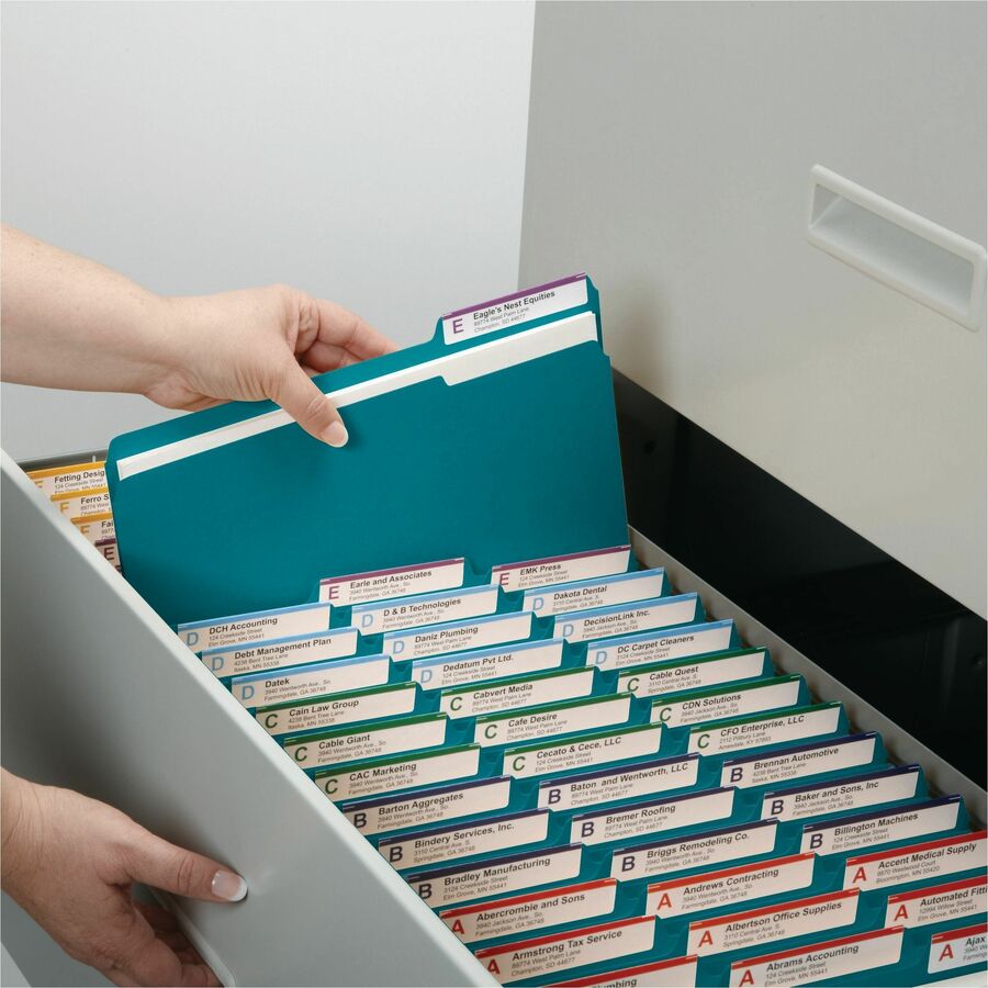 Reinforced Top Tab Colored File Folders, 1/3-Cut Tabs: Assorted, Letter Size, 0.75" Expansion, Teal, 100/Box