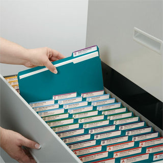 Reinforced Top Tab Colored File Folders, 1/3-Cut Tabs: Assorted, Letter Size, 0.75" Expansion, Teal, 100/Box