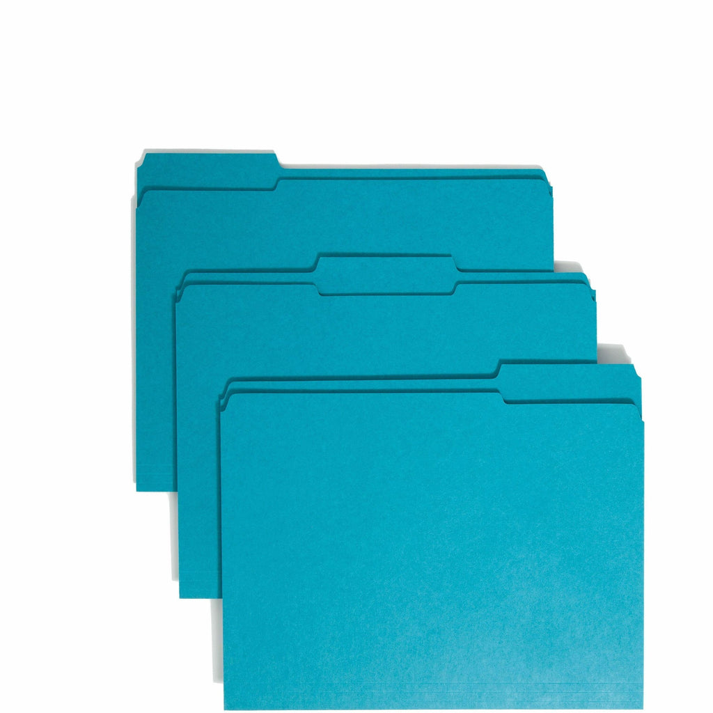 Reinforced Top Tab Colored File Folders, 1/3-Cut Tabs: Assorted, Letter Size, 0.75" Expansion, Teal, 100/Box