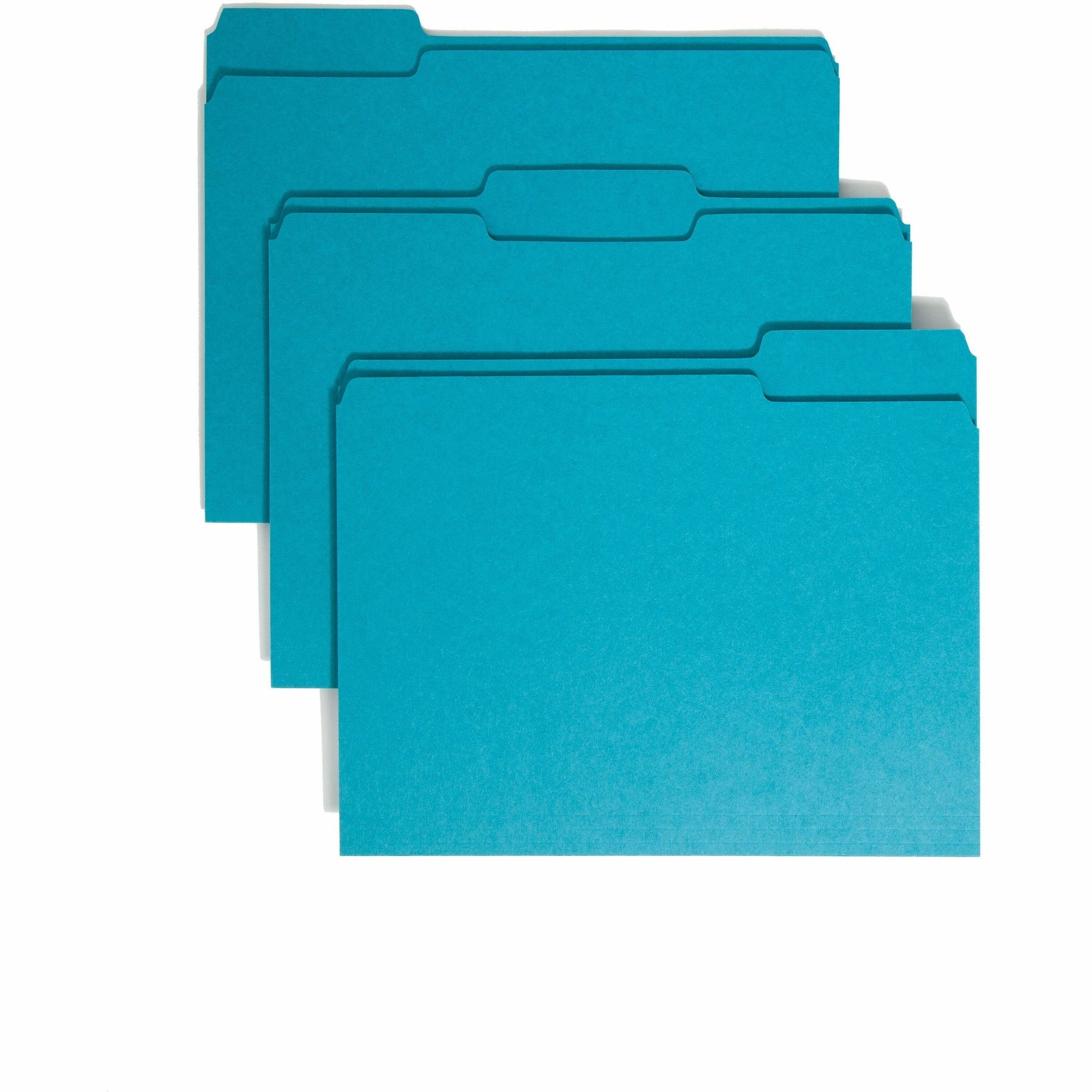Colored File Folders, 1/3-Cut Tabs: Assorted, Letter Size, 0.75" Expansion, Teal, 100/Box