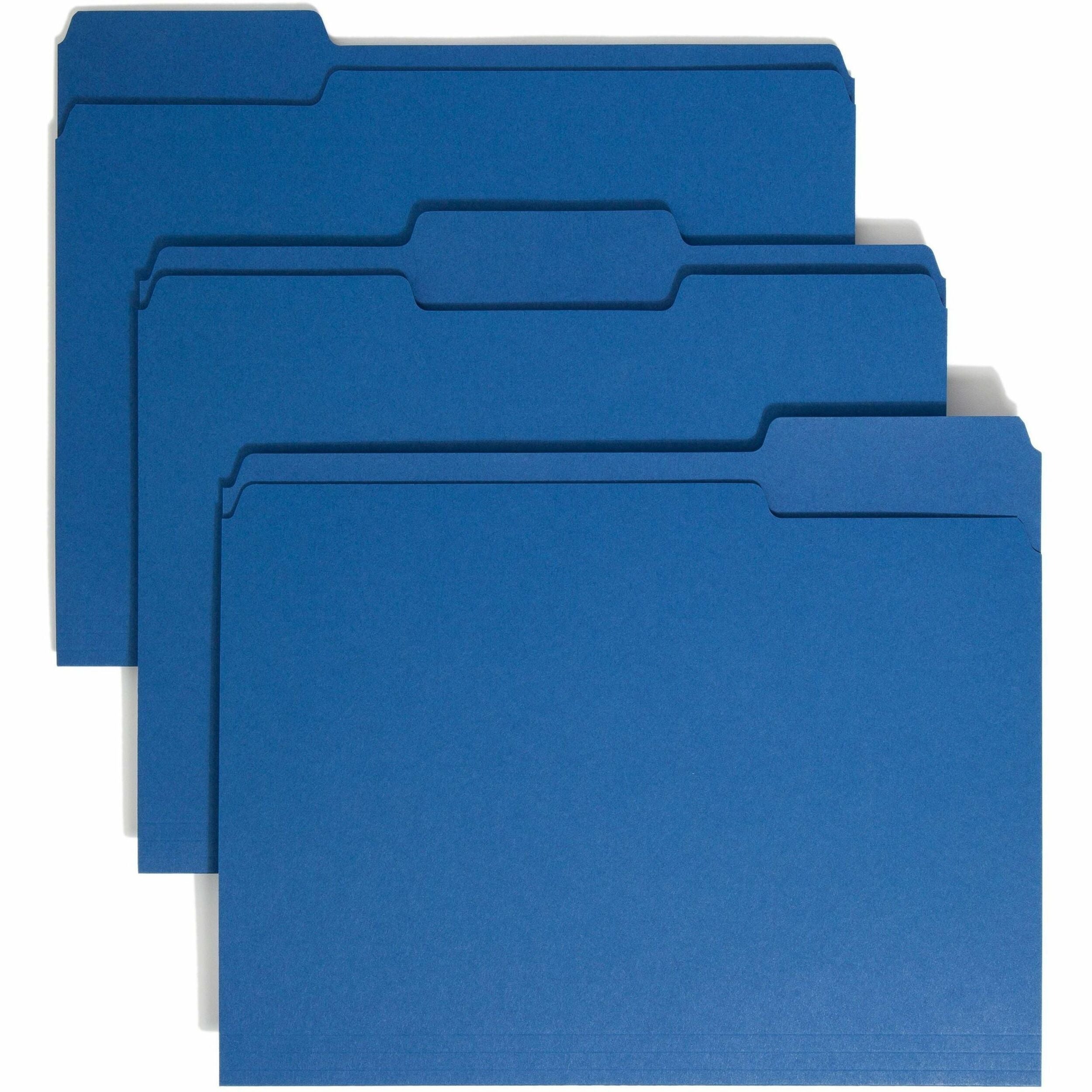 Colored File Folders, 1/3-Cut Tabs: Assorted, Letter Size, 0.75" Expansion, Navy Blue, 100/Box