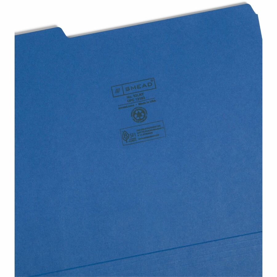 Colored File Folders, 1/3-Cut Tabs: Assorted, Letter Size, 0.75" Expansion, Navy Blue, 100/Box