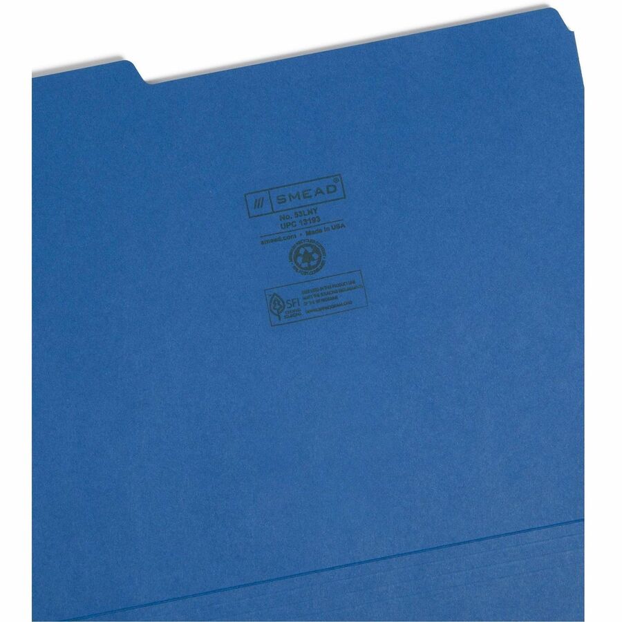 Colored File Folders, 1/3-Cut Tabs: Assorted, Letter Size, 0.75" Expansion, Navy Blue, 100/Box