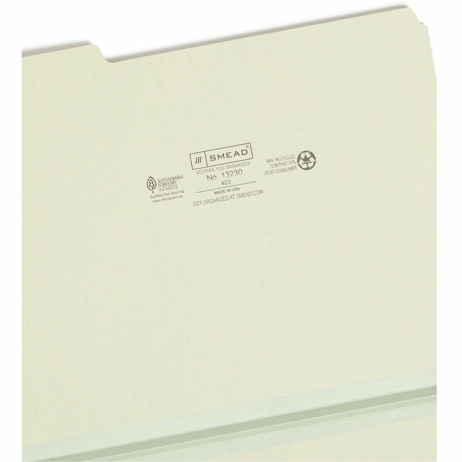 Expanding Recycled Heavy Pressboard Folders, 1/3-Cut Tabs: Assorted, Letter Size, 1" Expansion, Gray-Green, 25/Box