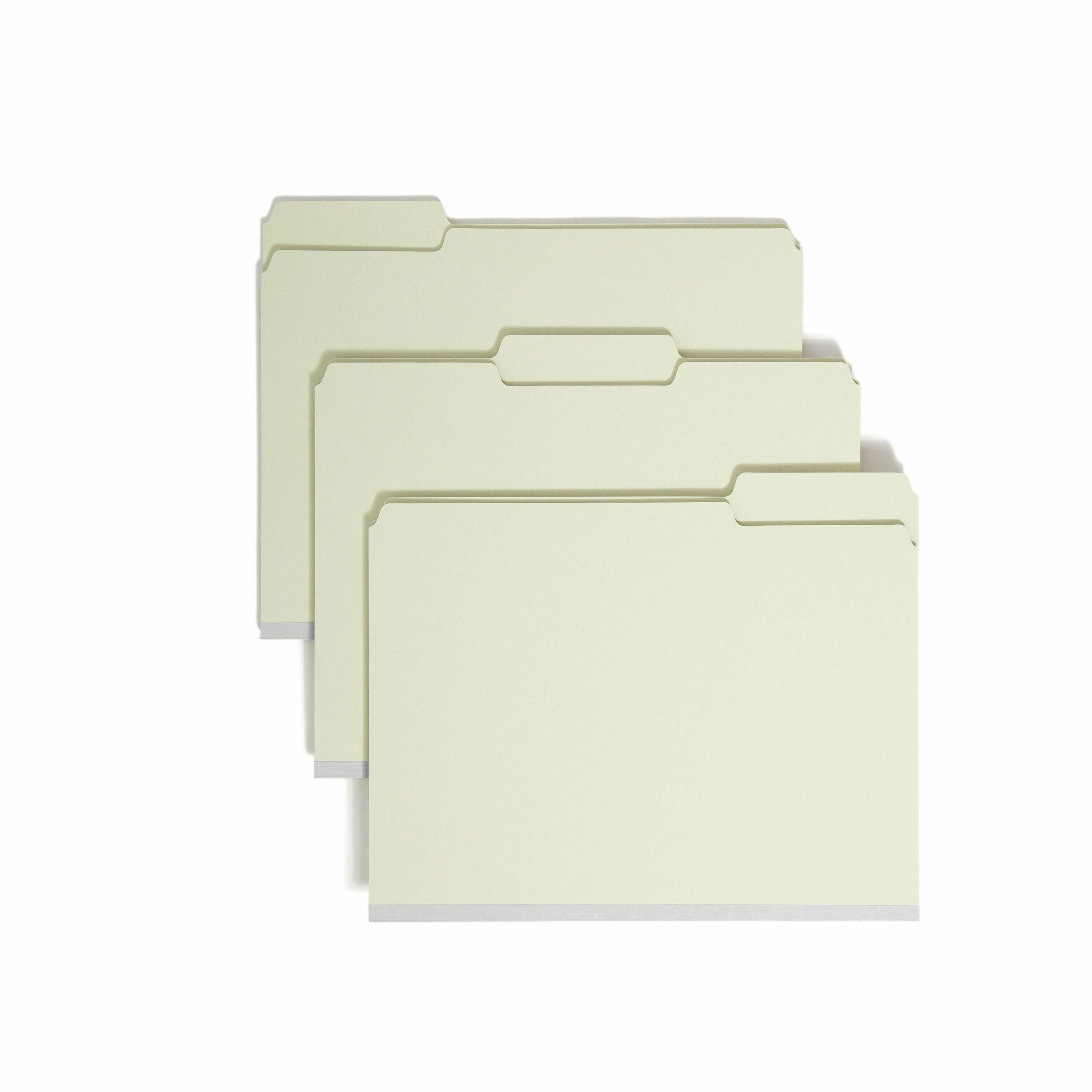 Expanding Recycled Heavy Pressboard Folders, 1/3-Cut Tabs: Assorted, Letter Size, 1" Expansion, Gray-Green, 25/Box