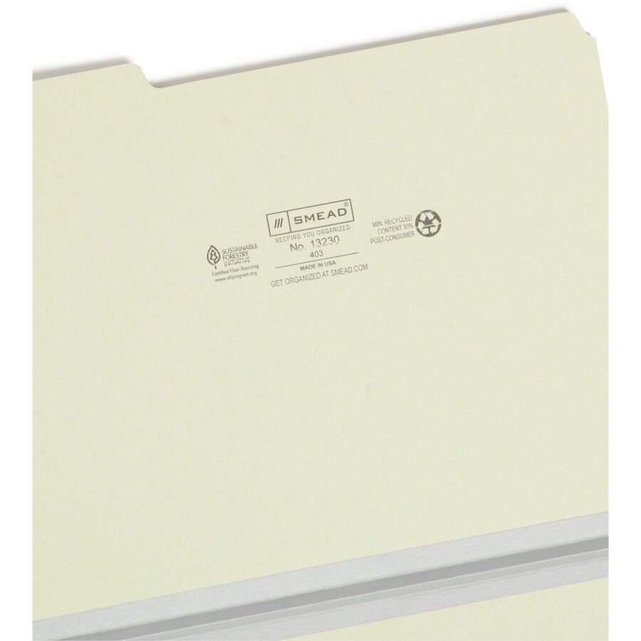 Expanding Recycled Heavy Pressboard Folders, 1/3-Cut Tabs: Assorted, Letter Size, 1" Expansion, Gray-Green, 25/Box
