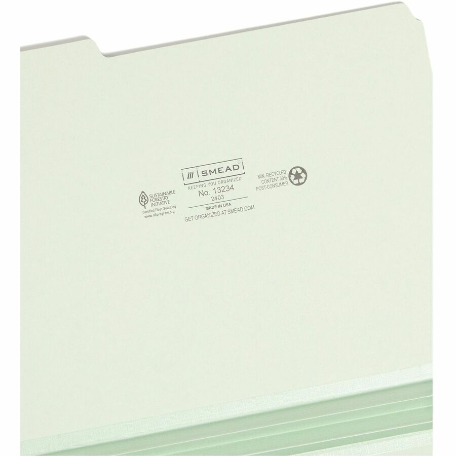Expanding Recycled Heavy Pressboard Folders, 1/3-Cut Tabs: Assorted, Letter Size, 2" Expansion, Gray-Green, 25/Box