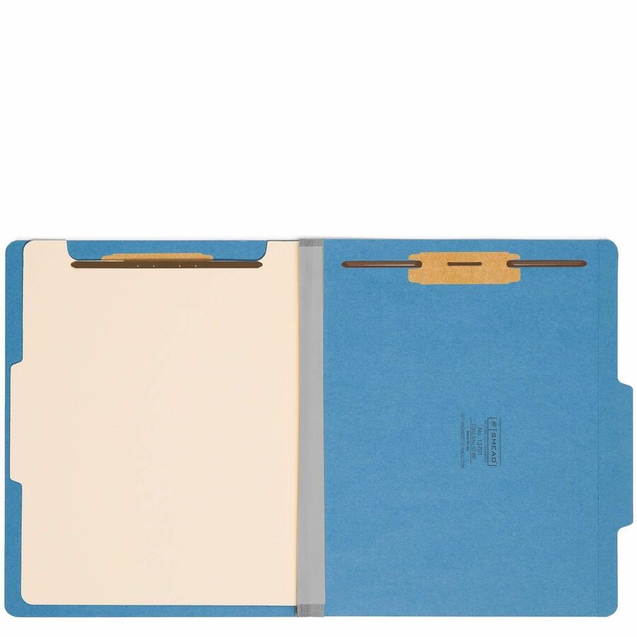 Top Tab Classification Folders, Four SafeSHIELD Fasteners, 2" Expansion, 1 Divider, Letter Size, Blue Exterior, 10/Box