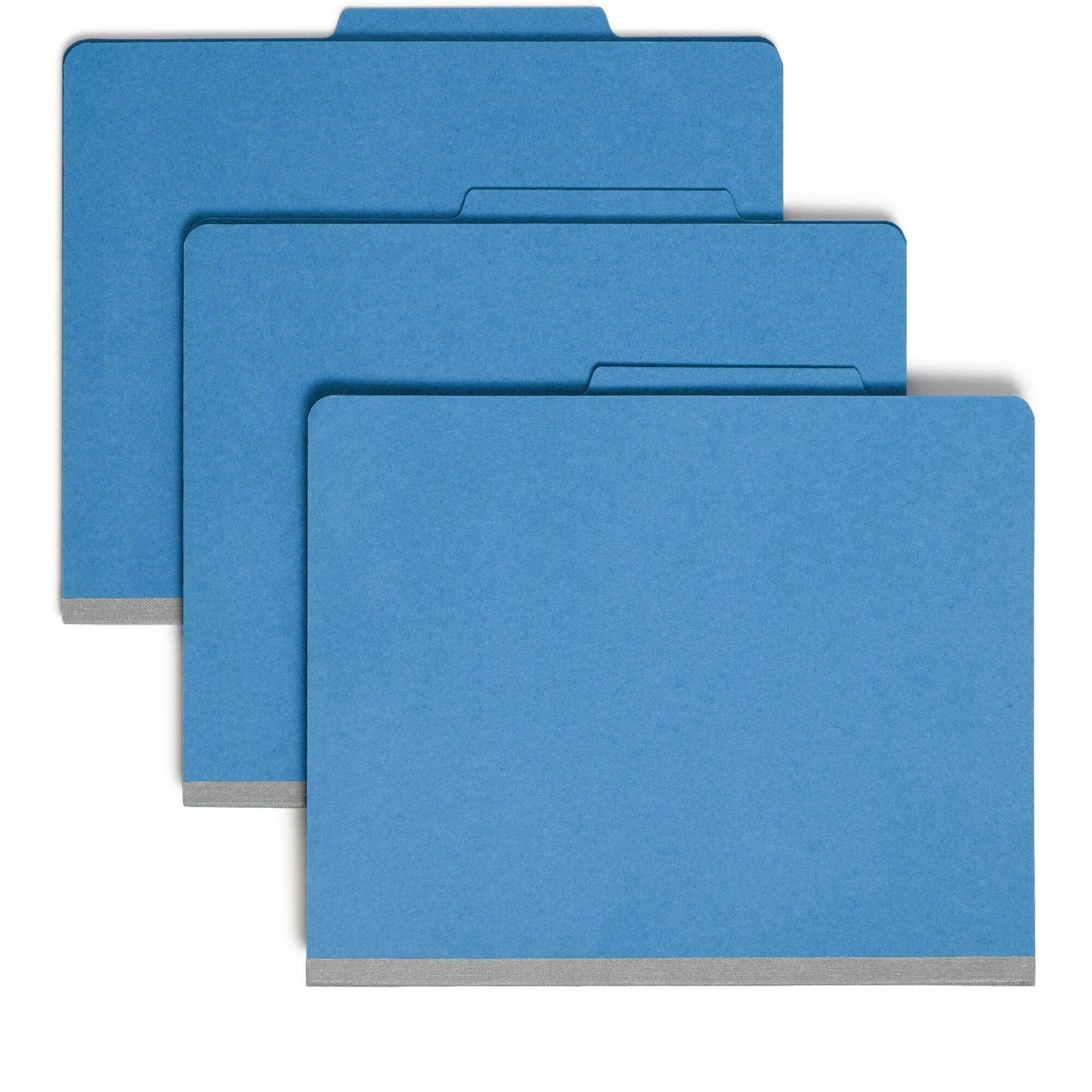 Top Tab Classification Folders, Four SafeSHIELD Fasteners, 2" Expansion, 1 Divider, Letter Size, Blue Exterior, 10/Box