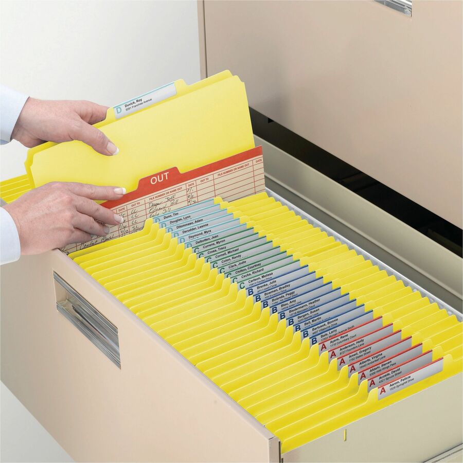 Top Tab Classification Folders, Four SafeSHIELD Fasteners, 2" Expansion, 1 Divider, Letter Size, Yellow Exterior, 10/Box
