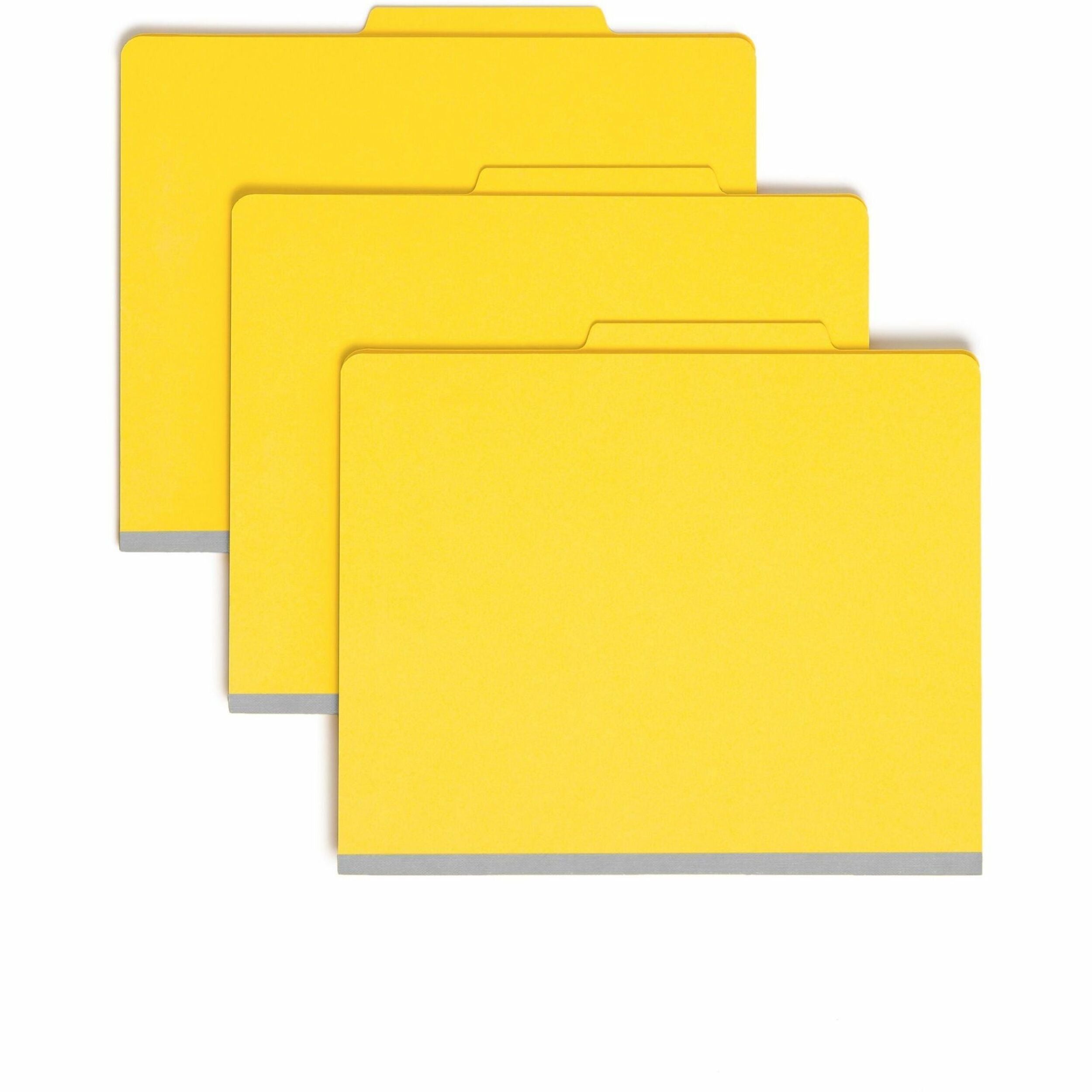 Top Tab Classification Folders, Four SafeSHIELD Fasteners, 2" Expansion, 1 Divider, Letter Size, Yellow Exterior, 10/Box