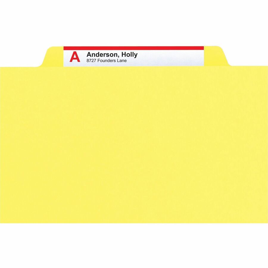 Top Tab Classification Folders, Four SafeSHIELD Fasteners, 2" Expansion, 1 Divider, Letter Size, Yellow Exterior, 10/Box