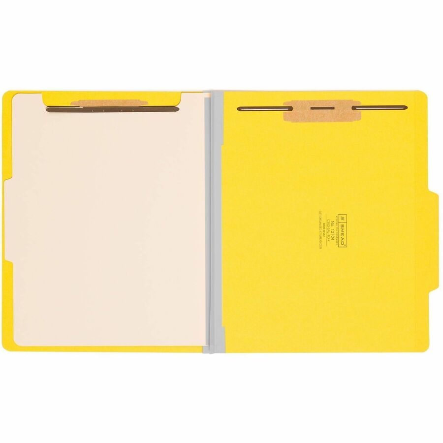 Top Tab Classification Folders, Four SafeSHIELD Fasteners, 2" Expansion, 1 Divider, Letter Size, Yellow Exterior, 10/Box