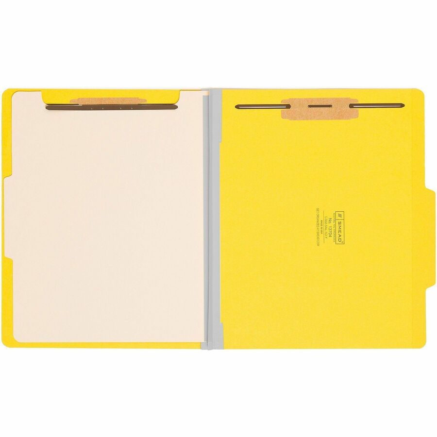 Top Tab Classification Folders, Four SafeSHIELD Fasteners, 2" Expansion, 1 Divider, Letter Size, Yellow Exterior, 10/Box