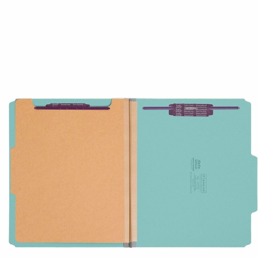 Four-Section Pressboard Top Tab Classification Folders, Four SafeSHIELD Fasteners, 1 Divider, Letter Size, Blue, 10/Box