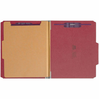 Four-Section Pressboard Top Tab Classification Folders, Four SafeSHIELD Fasteners, 1 Divider, Letter Size, Bright Red, 10/Box