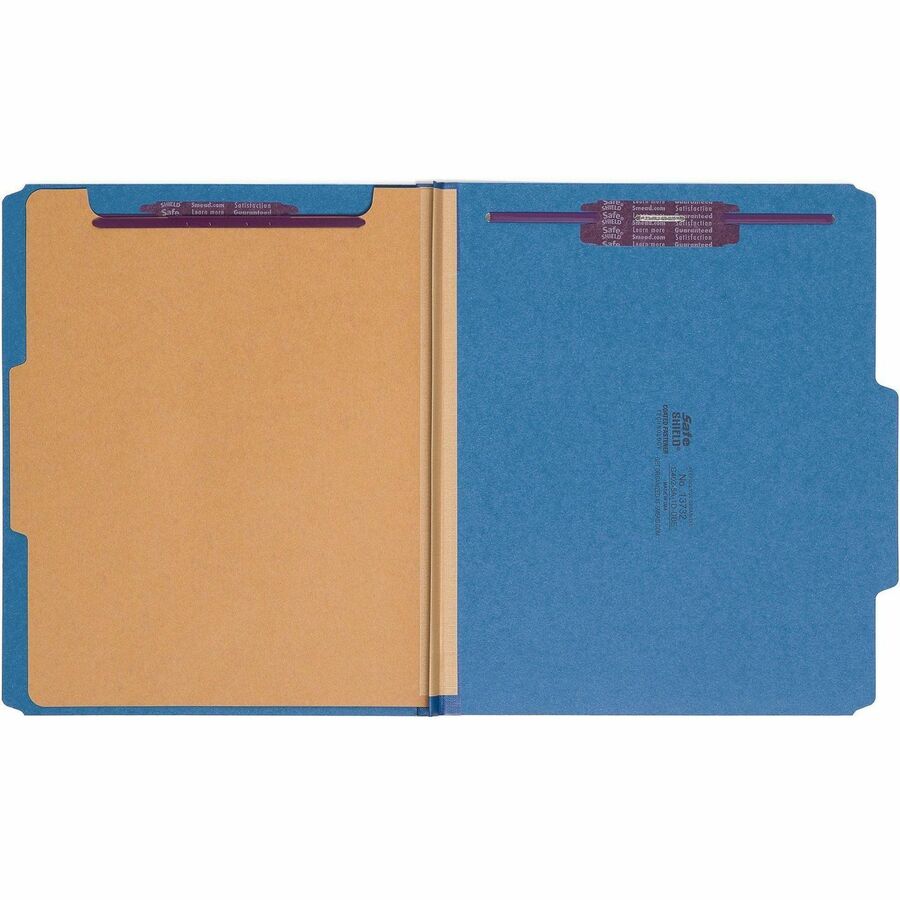 Four-Section Pressboard Top Tab Classification Folders, Four SafeSHIELD Fasteners, 1 Divider, Letter Size, Dark Blue, 10/Box