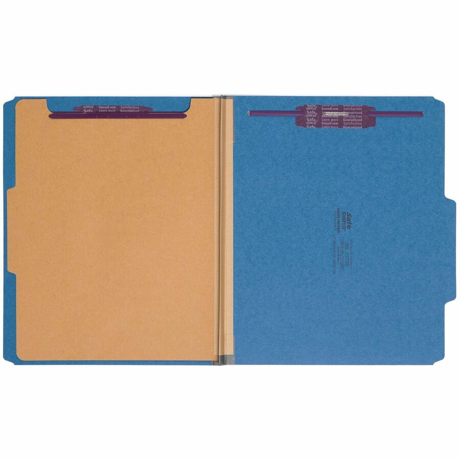 Four-Section Pressboard Top Tab Classification Folders, Four SafeSHIELD Fasteners, 1 Divider, Letter Size, Dark Blue, 10/Box