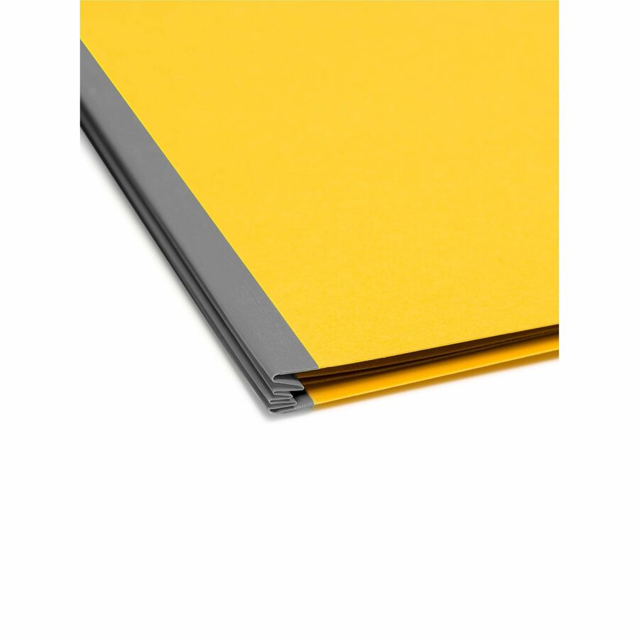Four-Section Pressboard Top Tab Classification Folders, Four SafeSHIELD Fasteners, 1 Divider, Letter Size, Yellow, 10/Box