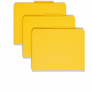 Four-Section Pressboard Top Tab Classification Folders, Four SafeSHIELD Fasteners, 1 Divider, Letter Size, Yellow, 10/Box