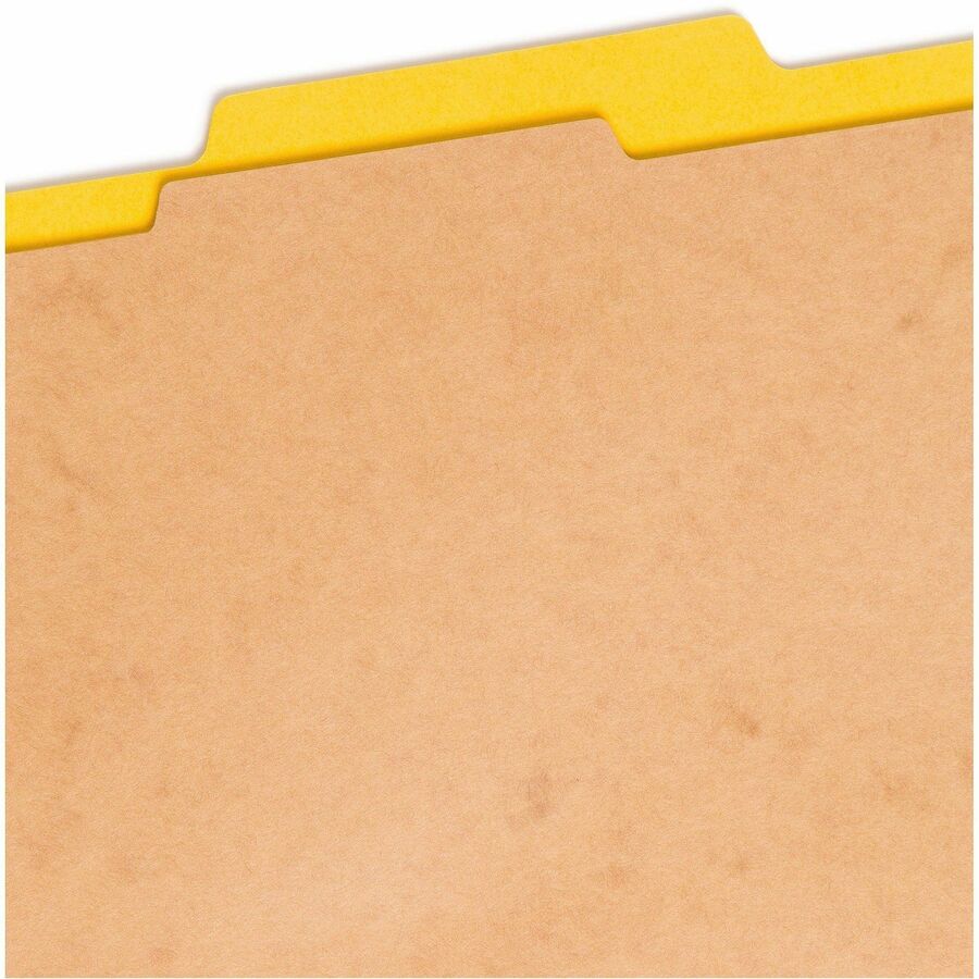Four-Section Pressboard Top Tab Classification Folders, Four SafeSHIELD Fasteners, 1 Divider, Letter Size, Yellow, 10/Box