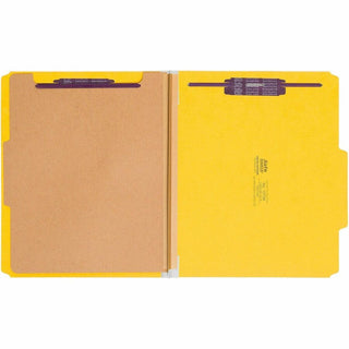 Four-Section Pressboard Top Tab Classification Folders, Four SafeSHIELD Fasteners, 1 Divider, Letter Size, Yellow, 10/Box