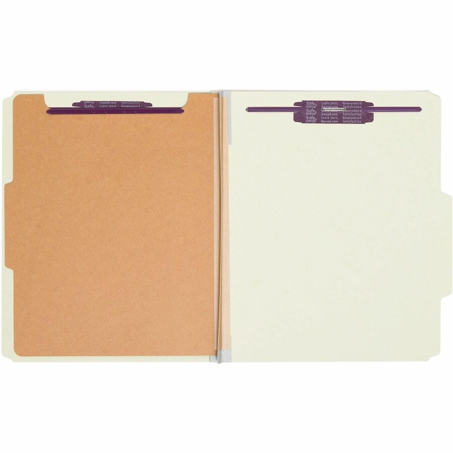 Pressboard Classification Folders, Four SafeSHIELD Fasteners, 2/5-Cut Tabs, 1 Divider, Letter Size, Gray-Green, 10/Box
