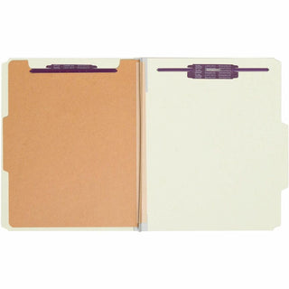 Pressboard Classification Folders, Four SafeSHIELD Fasteners, 2/5-Cut Tabs, 1 Divider, Letter Size, Gray-Green, 10/Box