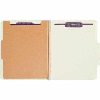 Pressboard Classification Folders, Four SafeSHIELD Fasteners, 2/5-Cut Tabs, 1 Divider, Letter Size, Gray-Green, 10/Box