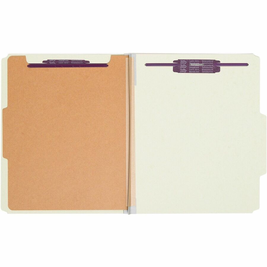 Pressboard Classification Folders, Four SafeSHIELD Fasteners, 2/5-Cut Tabs, 1 Divider, Letter Size, Gray-Green, 10/Box